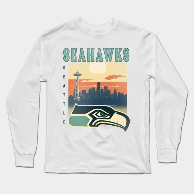 Seattle Seahawks Vintage Style Long Sleeve T-Shirt by Retro Travel Design